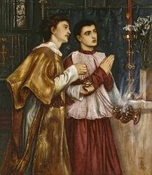 2つのアコライトセンシング：ペンテコステ（キャンバスにマウントされた紙のボディカラー）